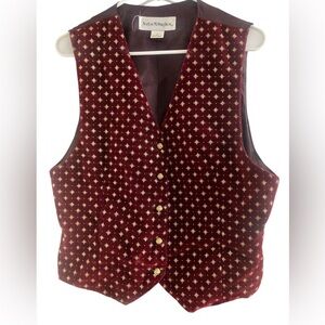 VTG Norton McNaughton Burgundy Velvet Vest with Gold Accents- Sz 10- Fantastic!
